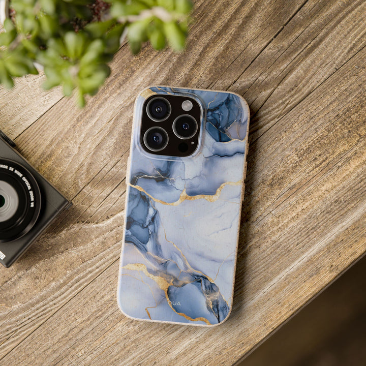 Elegant blue marble iPhone case with eco-friendly, durable design, fits many models. Stylish protection for the planet-conscious.