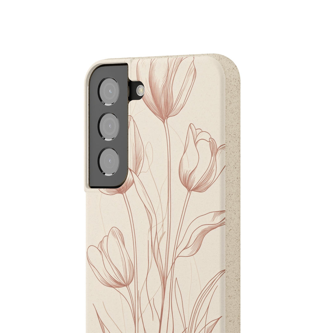Eco-friendly red floral art Samsung case with a biodegradable design, combining durability and sustainability for many models.