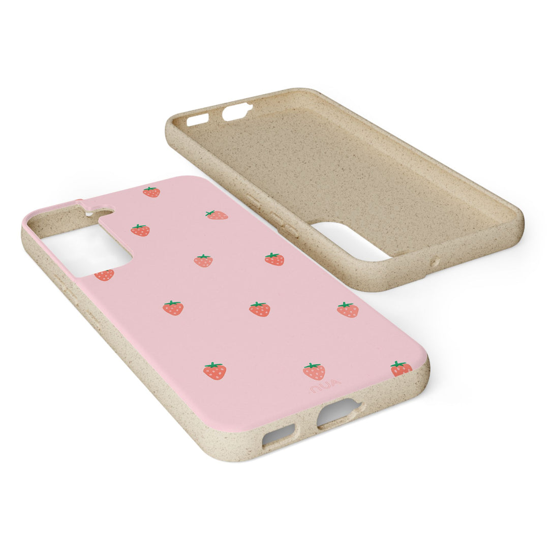 Eco-friendly Samsung case with strawberry design, durable and stylish. Perfect for green living and summer vibes. Fits many models.