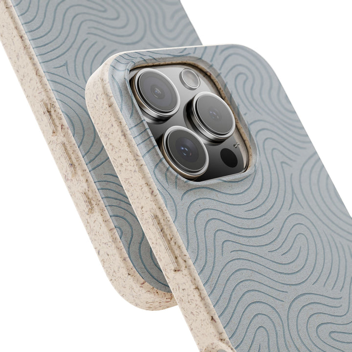 Eco-friendly phone case with abstract wave design, compatible with many iPhone and Samsung models. Vibrant colors, durable matte finish.