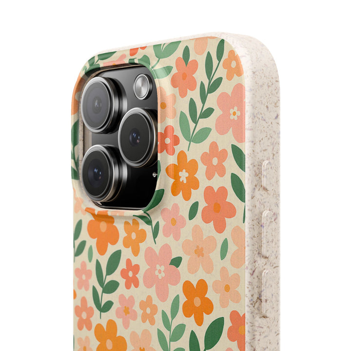 Eco-friendly floral biodegradable iPhone case with vibrant design, durable and fits many iPhone and Samsung models.