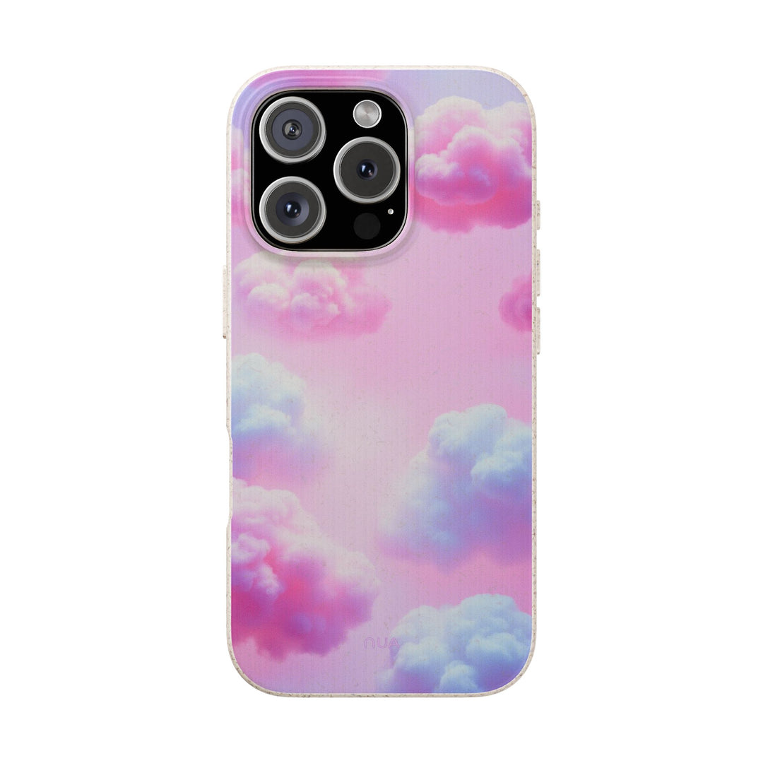 Dreamy Clouds iPhone Cover – Eco-friendly ASMR design in pastel hues, fits many iPhone and Samsung models. Perfect blend of style and sustainability.