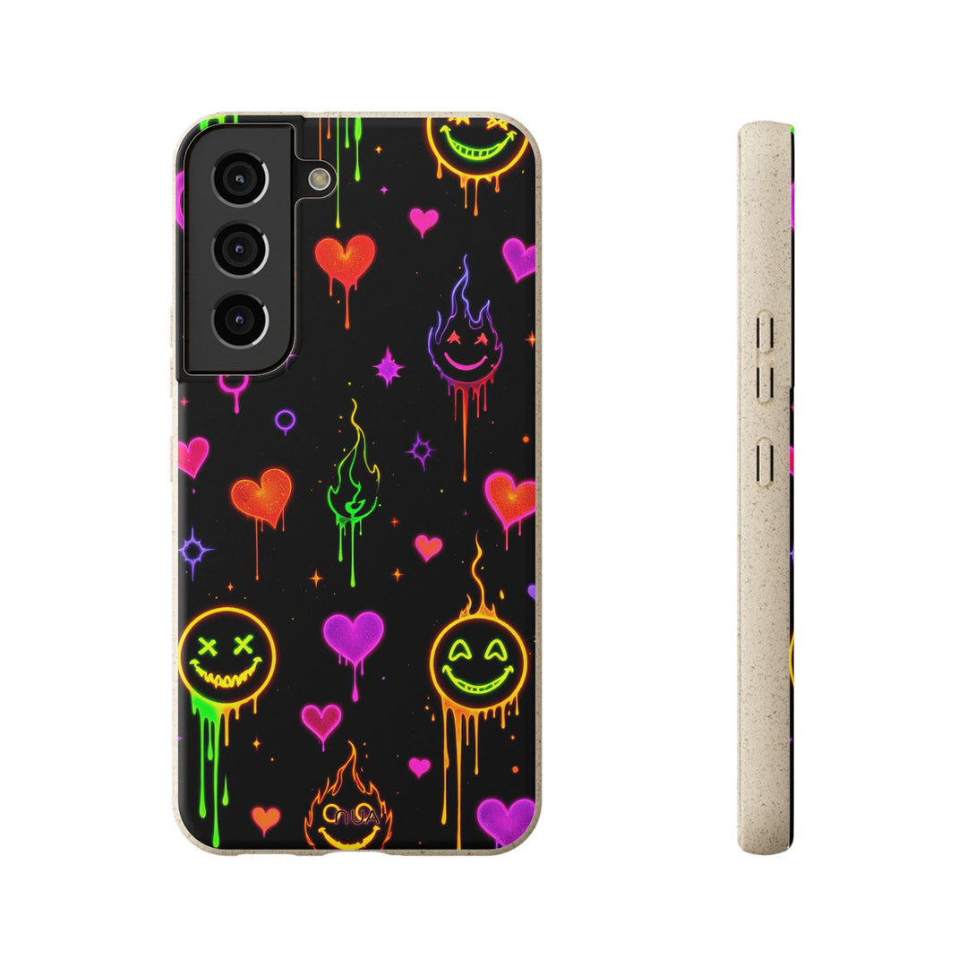 Neon Mood Samsung Case with vibrant design, eco-friendly and durable, fits multiple models. Expressive, colorful biodegradable phone case.