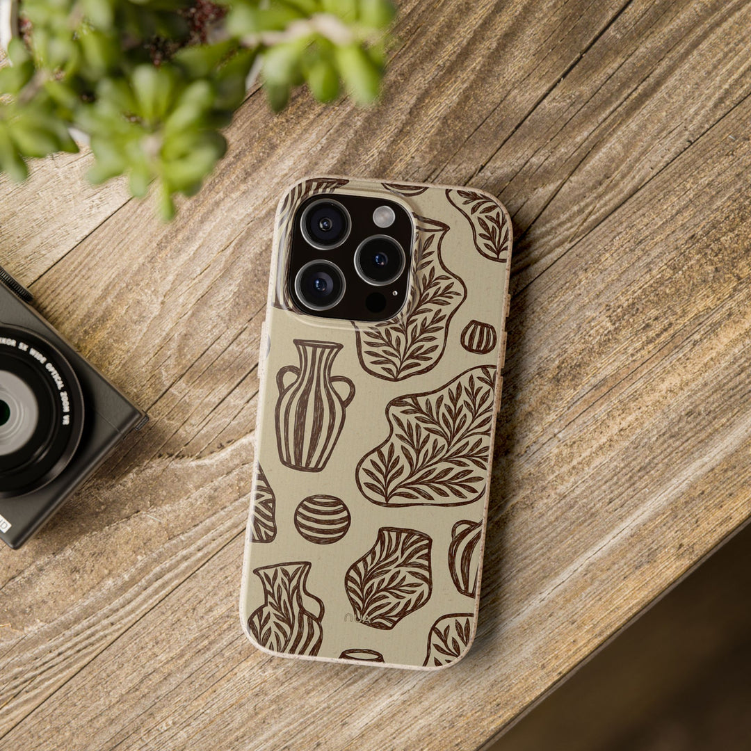 Rustic Line Art iPhone Cover made from eco-friendly, plant-based materials with durable design, fitting many iPhone and Samsung models.