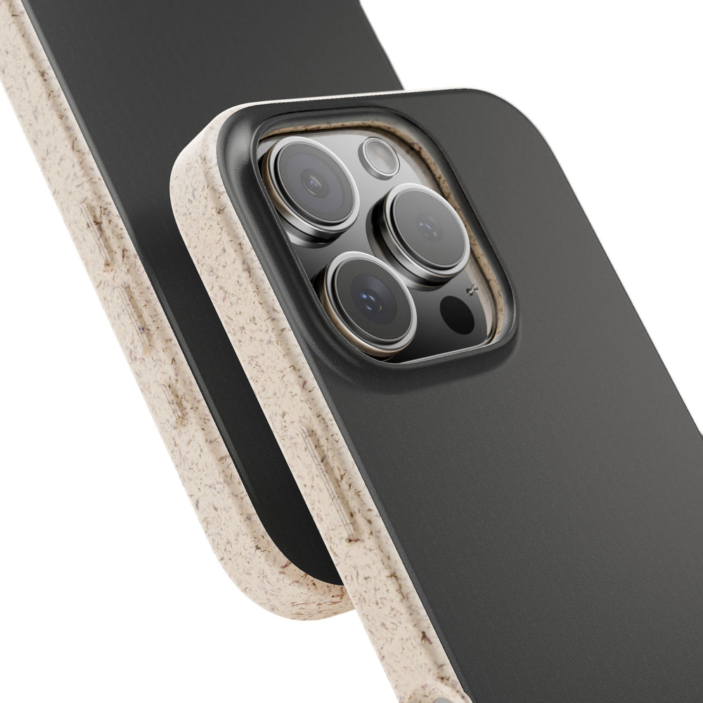 Sleek black eco-friendly phone case, stylish and durable, compatible with many iPhone and Samsung models, perfect for eco-conscious users.
