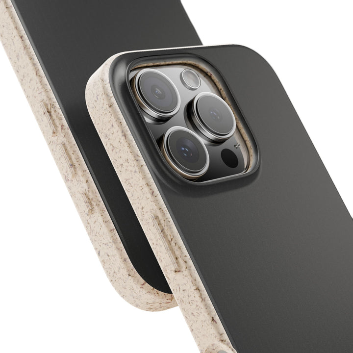 Sleek black eco-friendly phone case, stylish and durable, compatible with many iPhone and Samsung models, perfect for eco-conscious users.