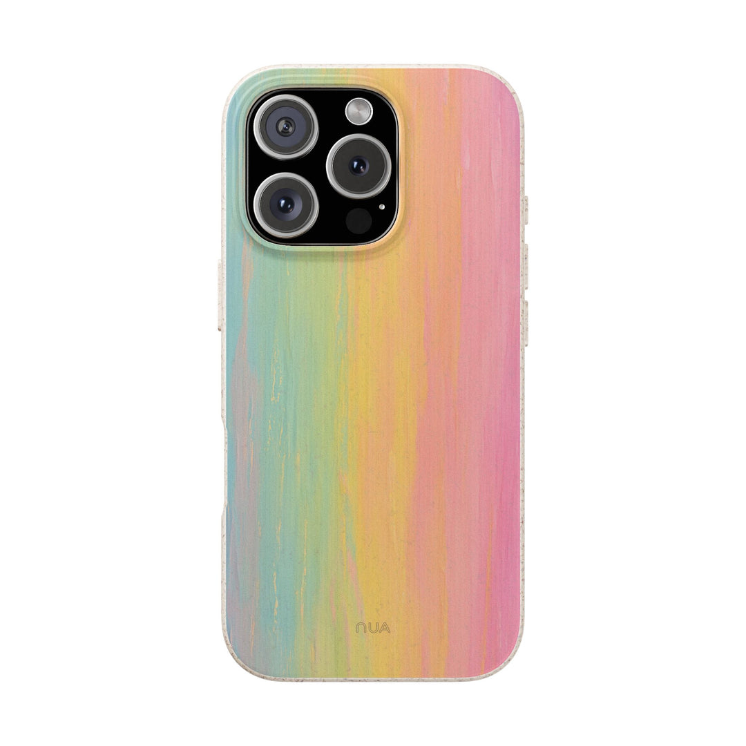 Pastel Vibes eco-friendly iPhone case with colorful frosted finish, biodegradable and stylish, fits many iPhone and Samsung models.