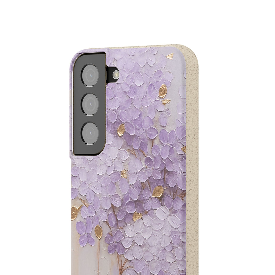 Lavender & Gold Blossom Samsung Phone Cover, eco-friendly, durable; fits many models, perfect for nature lovers and eco-conscious users.