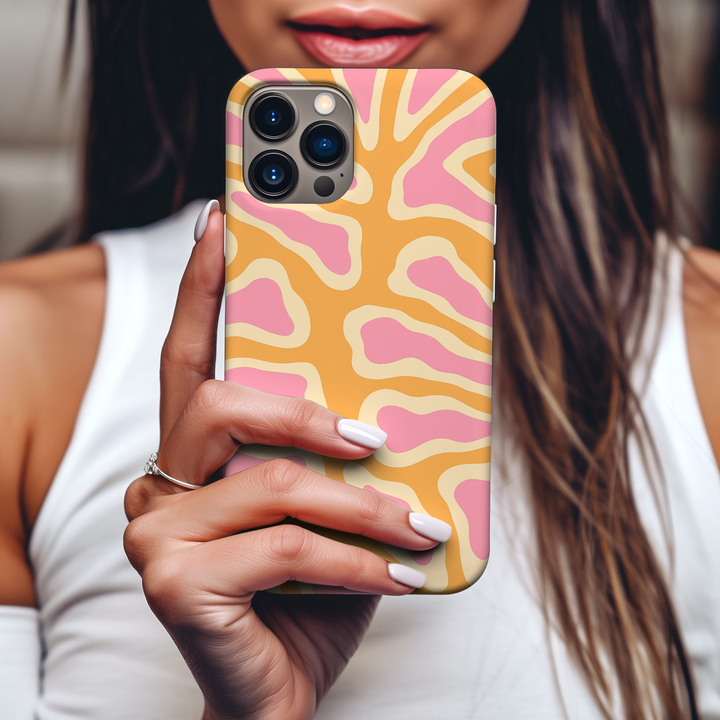 Eco-friendly retro Samsung case with vibrant colors, biodegradable material, fits many models. Stylish protection for active lifestyles.