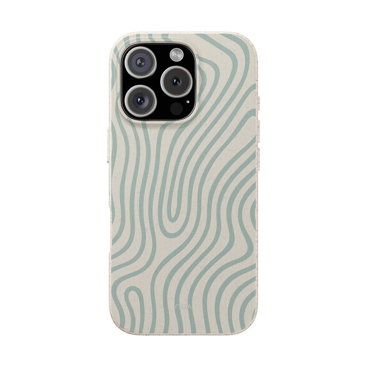 Eco-friendly coastal lines iPhone case with seafoam and cream abstract design, ideal for beach lovers. Compatible with many phone models.