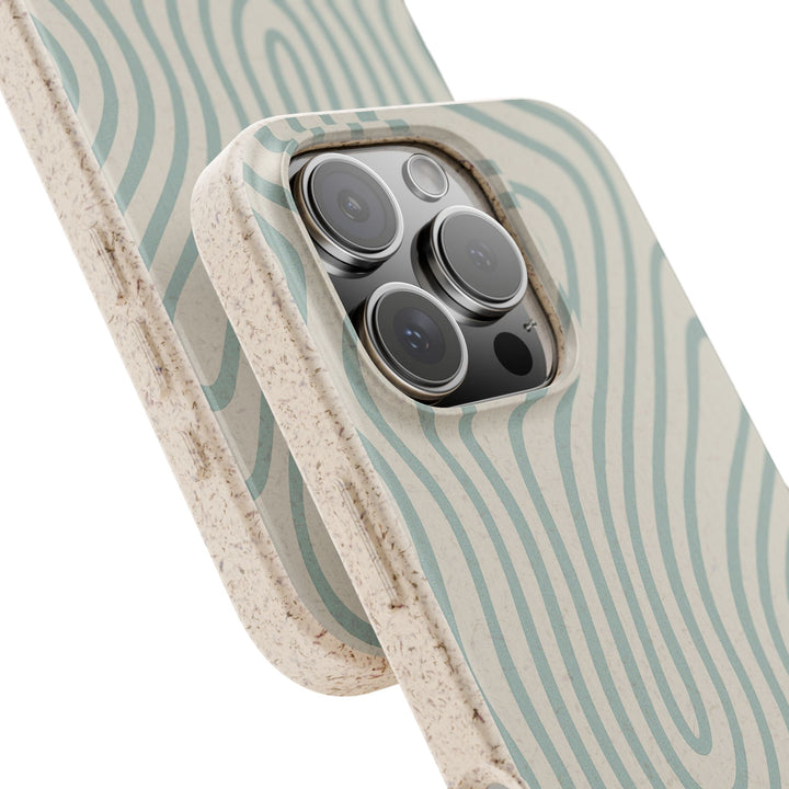 Eco-friendly Coastal Lines iPhone case with seafoam, abstract design; fits many models, offering a durable, stylish coastal vibe.