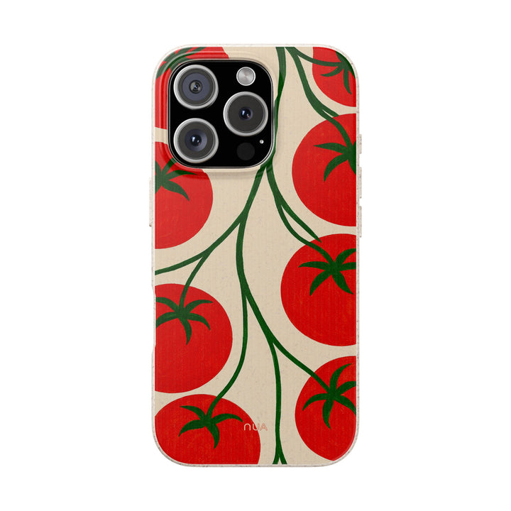 Eco-friendly iPhone case with vibrant tomato vine design, fits many models, durable and perfect for sustainable style lovers.