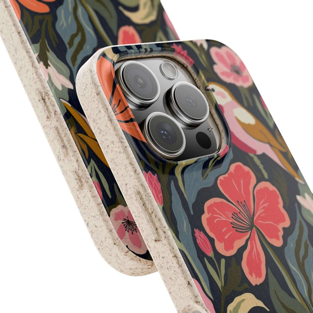 Eco-friendly phone case with floral design, vibrant colors, and stylish durable protection for devices.